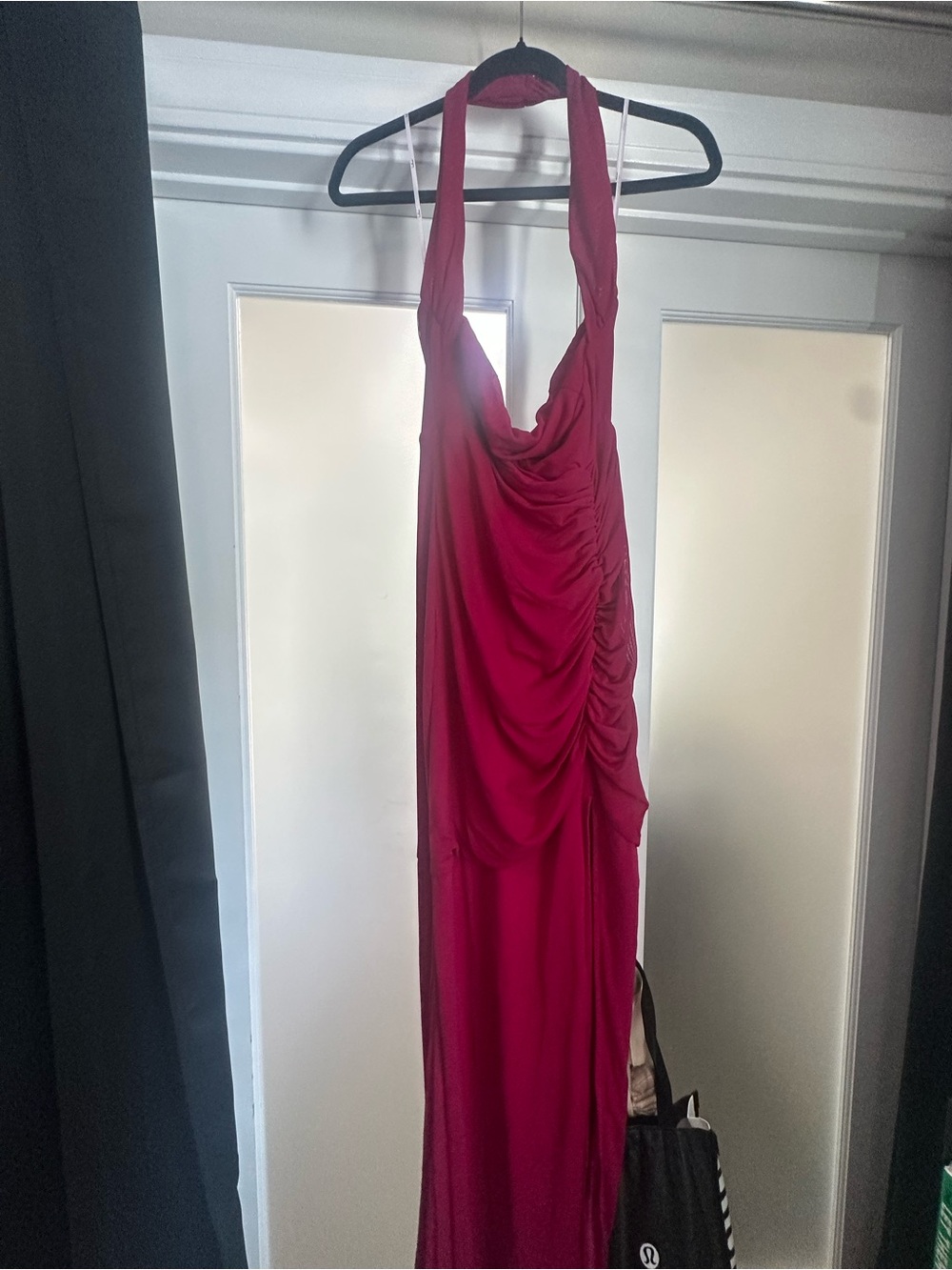 Halter Ruched Red Evening Dress